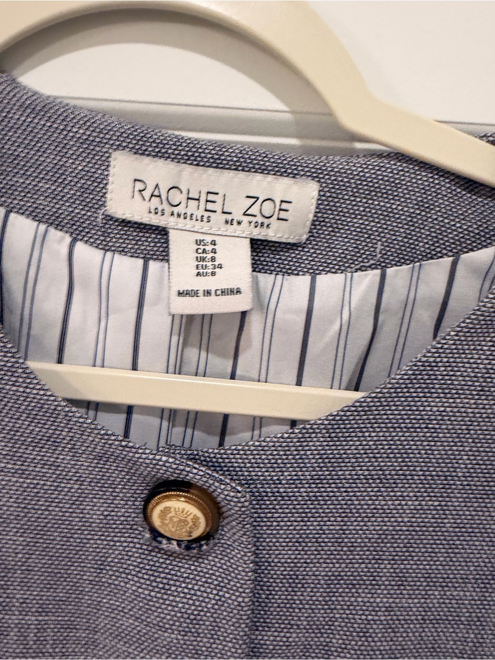 Rachel Zoe Sleeveless Blue Tweed Vest with Gold Buttons - Picture 2 of 4